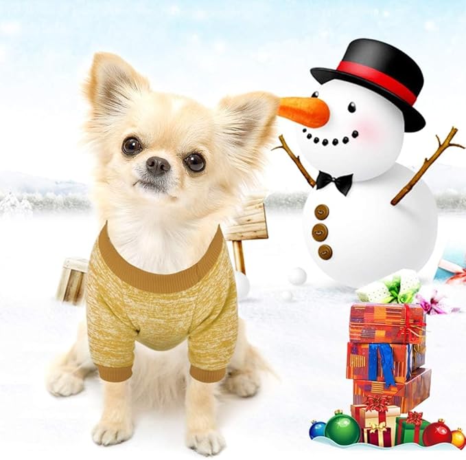 Idepet Pet Dog Classic Knitwear Sweater Fleece Coat Soft Thickening Warm Pup Dogs Shirt Winter Pet Dog Cat Clothes Puppy Customes Clothing for Small Dogs(XXL,Yellow)