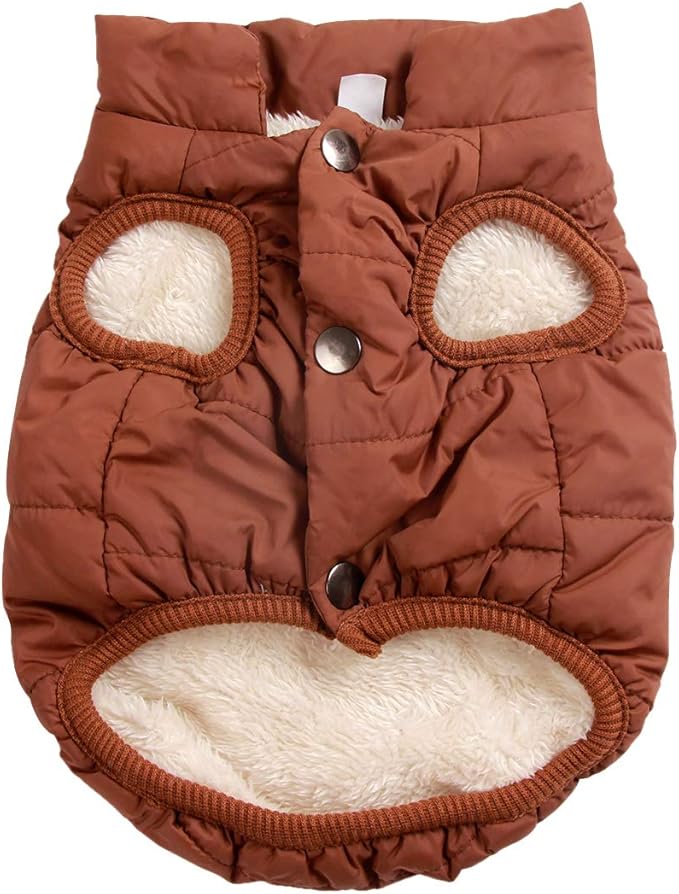 2 Layers Fleece Lined Warm Dog Jacket for Winter Cold Weather,Soft Windproof Large Dog Coat,Brown XXL
