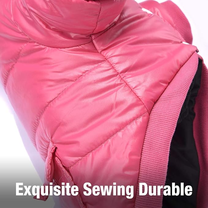 LESYPET Dog Coat for Small Dogs, Windproof Doggie Puffer Jacket with Leash Hole, Extra Warm Dog Jacket Winter Coat, Pink L