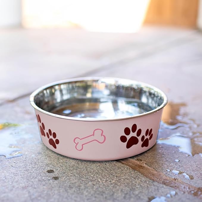 Loving Pets Bella Dog Bowls- Stainless Steel Dog & Cat Bowls - Spill Proof Dog Food Bowl, Cat Bowl, Puppy Essentials & Pet Supplies Great for Home & Travel (Large 35-65 lbs, Paparazzi Pink)