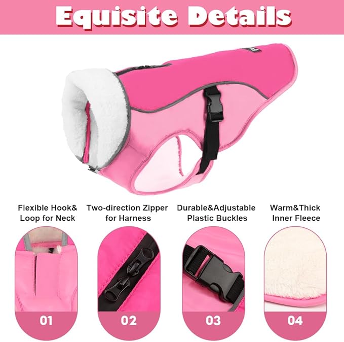 EMUST Dog Jacket Winter, Cozy Windproof Dog Jacket for Cold Weather, Solid Color Pet Vests for Winter for Medium Dogs, New Pink, M