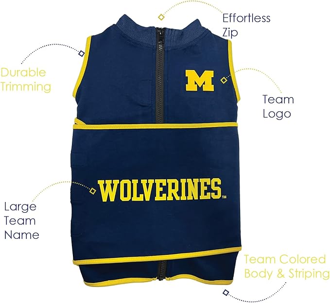 NCAA Michigan Wolverines Dog Anxiety Shirt Calming Soothing Vest, Dogs Cats with Anxiety, Fears, Fireworks, Loud Noises, Dark, Lonely Keeps Dogs Calm & Feeling Safe, Relaxing Jacket, Small