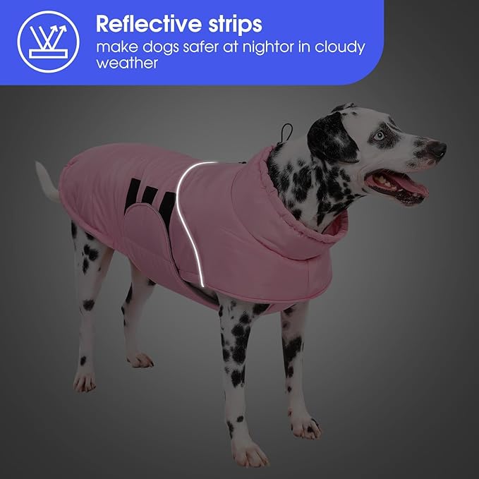 ASENKU Extra Warm Dog Coat - Winter Fleece Jacket with Reflective Adjustable Zippered Leash Hole for Medium Dogs (Pink, L)