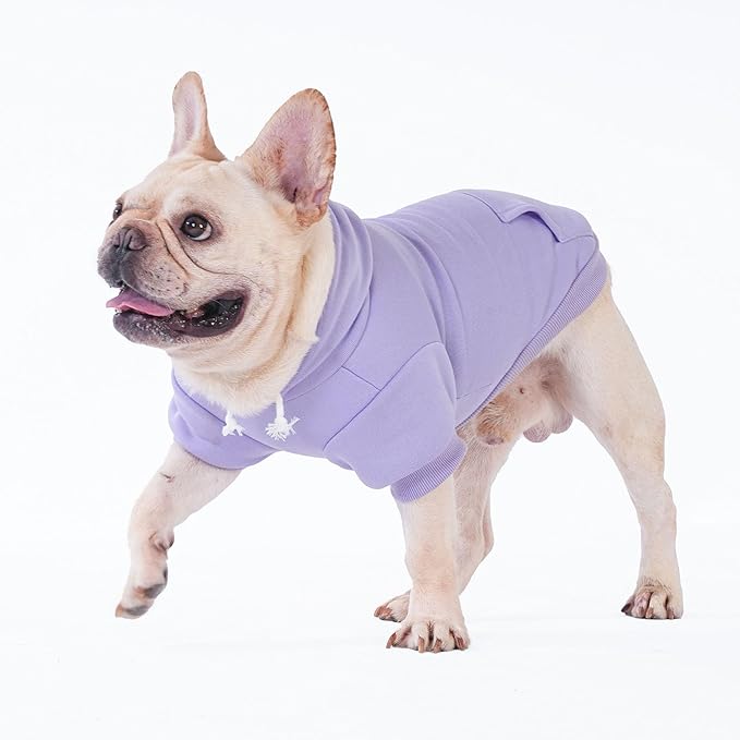 KOOLTAIL Basic Dog Hoodie - Soft & Warm Dog Hoodie Sweater with Leash Hole and Pocket, Pet Winter Coat, Cold Weather Clothes Sweatshirt for Small Medium Large Dogs Puppy Cat Boys Girls Lavender SM