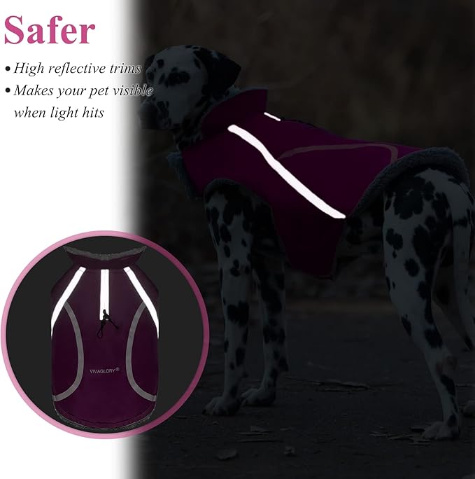 VIVAGLORY Frostfit Dog Coat, Dog Jacket for Winter & Cold Weather, Warm Fluffy Fleece Lined Water Resistant Reflective for Puppy, Coat with Velcro Fastening & Leash Hole, XS, Fuchsia