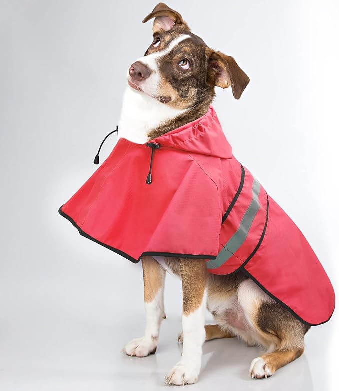 Candofly Dog Raincoat Hooded Poncho - Adjustable Waterproof Dog Rain Jacket Lightweight Reflective Dog Rain Coat Pet Slicker for Small Medium Large Dogs (Medium, Bright Red)