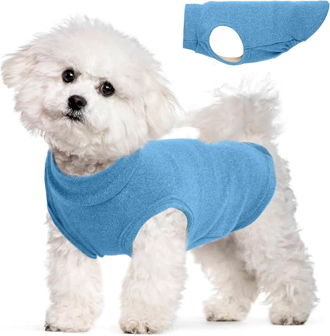 Dog Fleece Vest - Blue, S - Warm and Stretchable Sweatshirt | Sleeveless Lightweight Sweater, Pullover Design for Small Dogs, Chihuahua Clothes, Papillon, Pomeranian