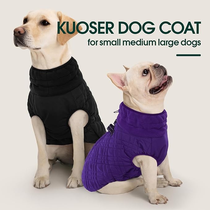 Kuoser Small Dog Jacket | Fleece-Lined Cold Weather Gear for Yorkies Chihuahua | Reflective Edges Guard Mini Breeds on Night Walks, Quick-Dry Fabric, Black S