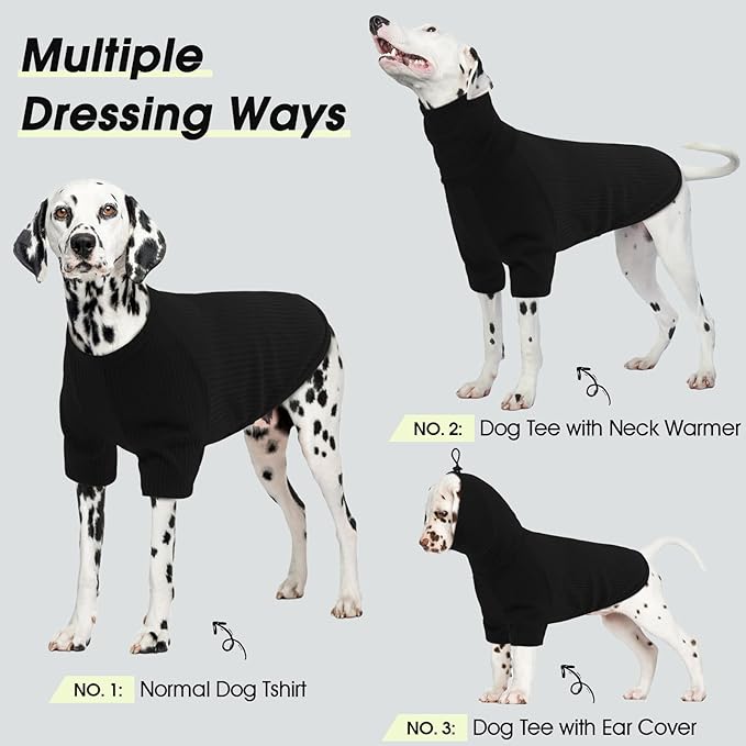 ROZKITCH Dog Shirt with Hoodie Dog Ears Cover 2 in 1, Soft Lightweight Dog Striped T Shirt Pullover Dog Tank with Detachable Ear Wrap, Dog Hoodie Tshirt Dog Boy Girl, Stretchy Sweater Black M