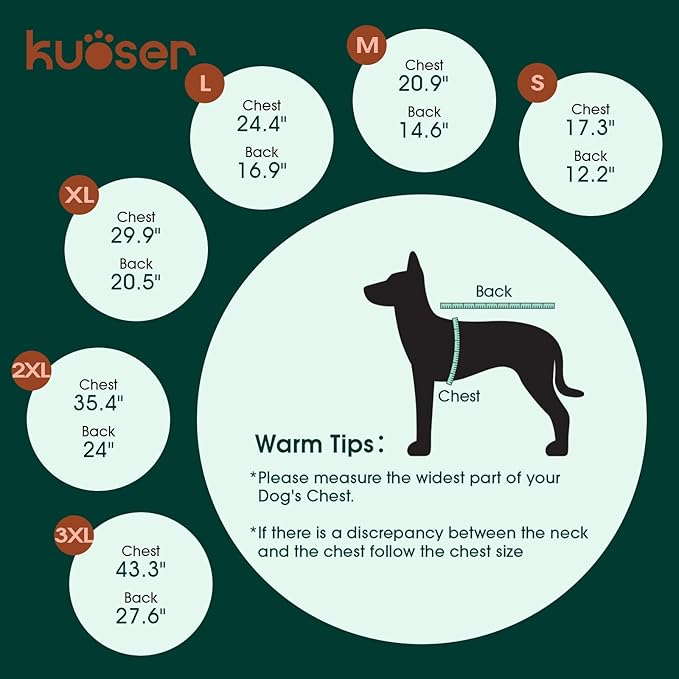 Kuoser XXXL Thermal Dog Suit | Extra Giant Apparel for St. Bernards | D-Ring Safety System Prevents Escape During Storms, Red XXL