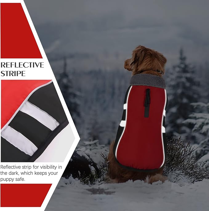 QBLEEV Warm Dog Coat Reflective Winter Jacket, Waterproof Windproof Turtleneck Clothes for Cold Weather, Fleece Snowsuit Christmas Vest Pet Apparel for Small Medium Large Dogs 2XL