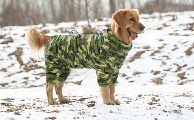 ROZKITCH Camo Dog Jacket Fleece Pullover Pajamas, Pet Windproof Warm Cold Weather Jacket Vest with Luminous Zipper, Jumpsuit Apparel Outfit Clothes for Small Medium Large Dog Camo L