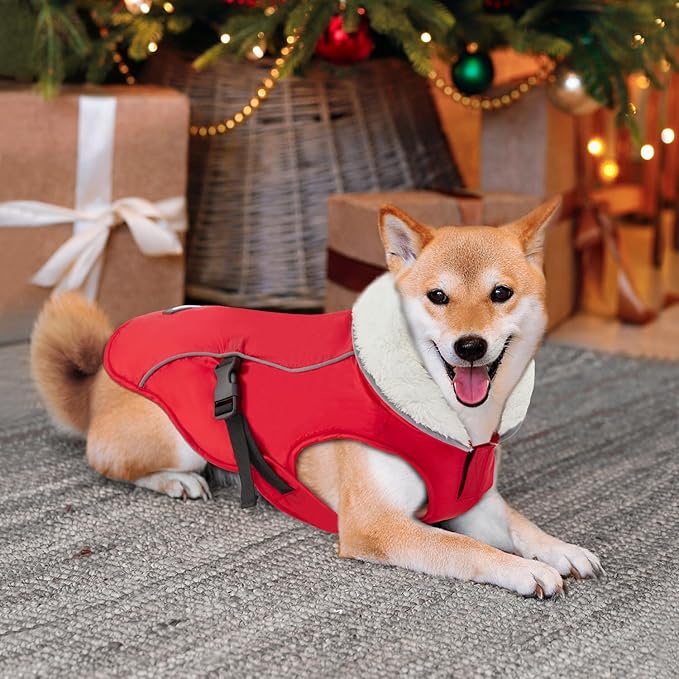 EMUST Dog Winter Coat, Thick Windproof Dog Jacket, Pet Winter Vest for Small/Medium/Large Dogs, Red, XXL