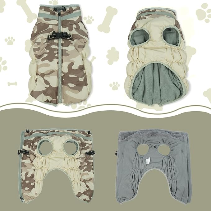 Lelepet Warm Dog Winter Coat Dog Coats for Small Dogs Waterproof Dogs Jacket with Harness Built in Reflective Cold Weather Coats Windproof Zip-Up Winter Fleece Vest Snowsuit Chihuahua Desert Camo