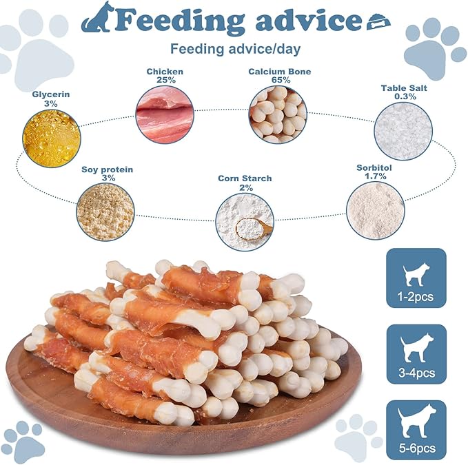 Dog Chews Puppy Training Teeth Clean Snacks Chicken Wrapped Calcium Bone Rawhide Free Dog Treats 1 lb/454g