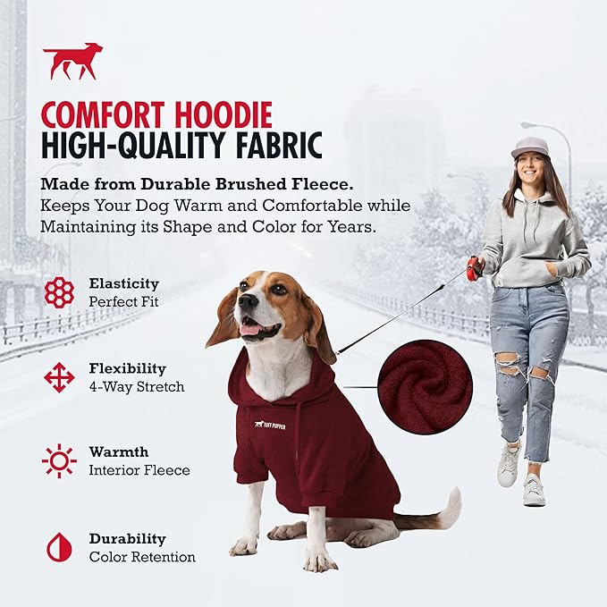 Tuff Pupper Dog Hoodie | Premium Quality 100% Organic Cotton | Ultra Soft Interior for Superior Comfort | Elastic Cuffs & Drawstring for Warmth | Stretch Fit Suitable for All Breeds (Red, S)