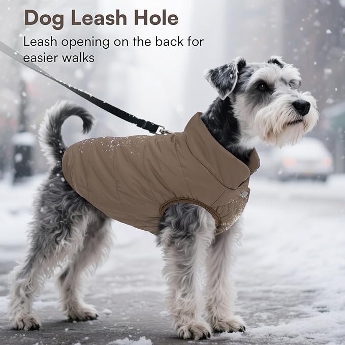 ASENKU Dog Winter Coat - Waterproof Windproof Dog Jacket, Warm Snowproof Doggie Puffer Vest for Cold Weather, Lightweight Snow Coats for Small Medium Large Dogs(L, Coffee)