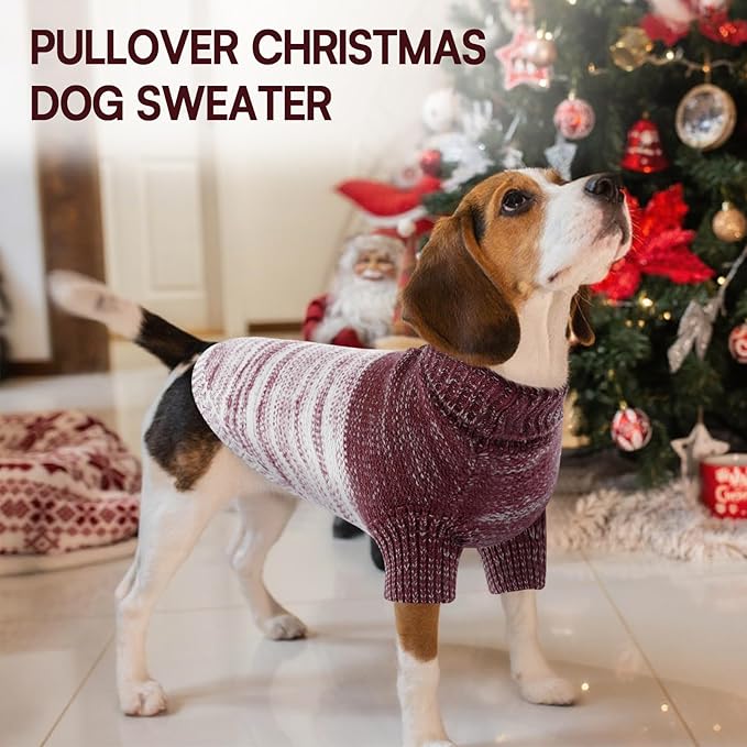 Queenmore Small Dog Sweater, Knitted Puppy Pullover, Soft Turtleneck, Long Sleeves, Purple, Small