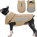 IECOii Dog Coat for Winter - Waterproof & Warm Dogs Coats, Reflective & Adjustable Jacket for Outdoor Cold Weather, Mashine Washable, Khaki, Sizes L