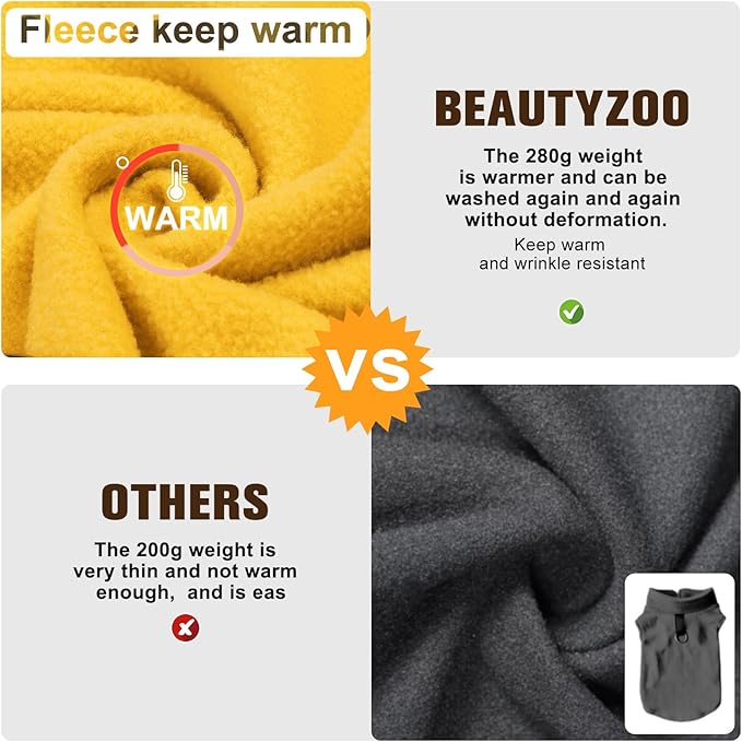 BEAUTYZOO Dog Fleece Vest Sweater Winter Jacket for Small and Medium Dogs with D-Ring Leash Cold Weather Coat Hoodie for XS S M Dogs Boy or Girls, Yellow XS