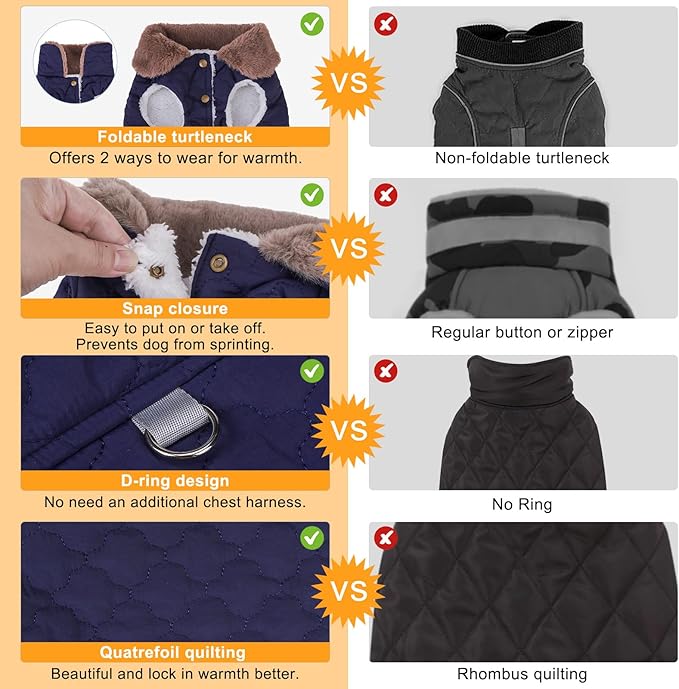 BEAUTYZOO Winter Dog Coat with Harness Built in, Warm Dog Puffer Jacket Vest Padded Fleece Cold Weather Coats Windproof Waterproof Snow Jackets Clothes for Small Medium Puppy, Blue S