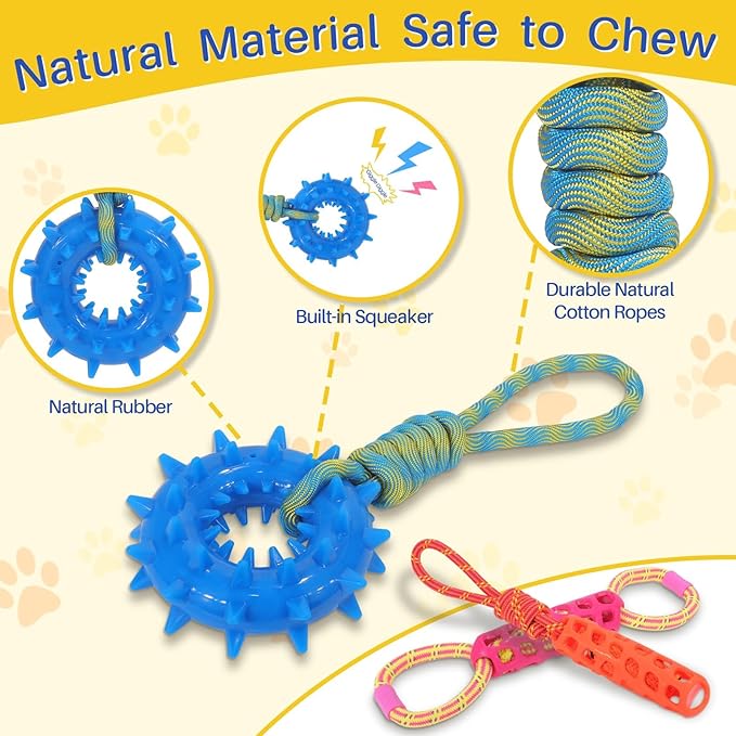 3PCS Dog Rope Toys Tug of War Toy for Medium Large Dogs, Dog Squeaky Outdoor Toys for Water or Pool