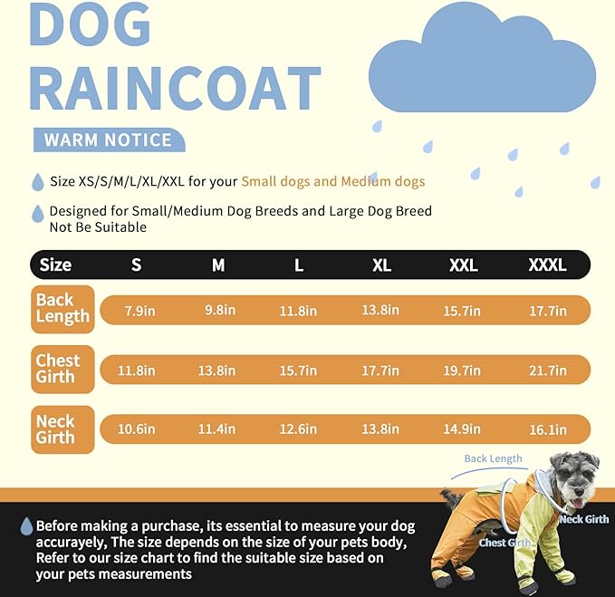 Dog Raincoat with Transparent Hood, Waterproof Jacket for Small Dogs with Snap-Button Chest, Leash Hole & Hook-and-Loop Cuffs Sleeves, Back Pocket for Treats (Blue, Large)