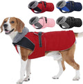 Nanaki Warm Fleece Lined Furry Collar Winter Coats Jackets Vests for Dogs, Waterproof Reflective Dog Snowsuit with Leash Hole Outdoor Walking Hunting, Easy On Pullover Medium Dog Puppy Coat Red XL