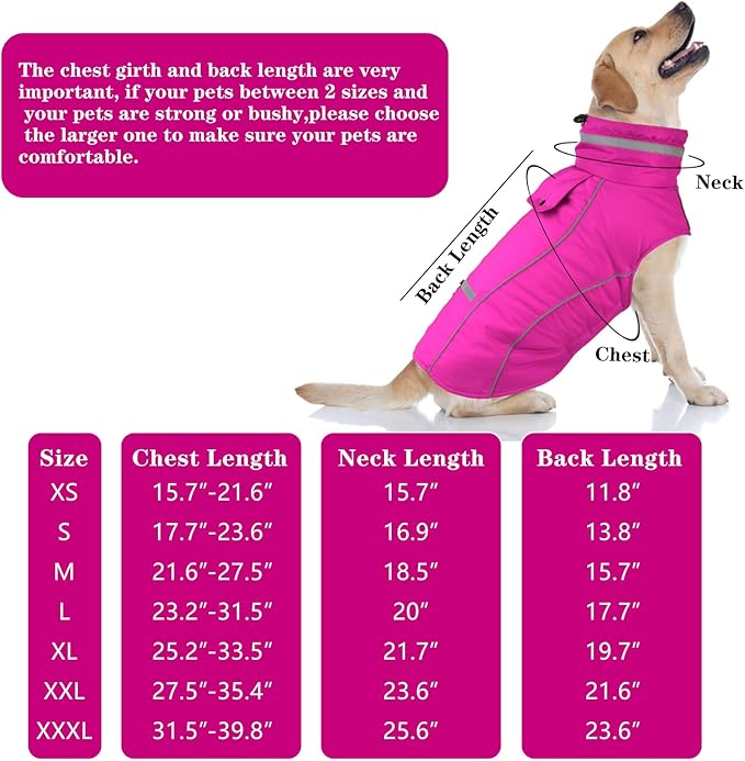 Doglay Dog Winter Coat, Waterproof Dog Jacket with Pocket, Reflective Turtleneck Pet Winter Jackets, Warm Puppy Snow Jacket for Small Medium Large Dogs