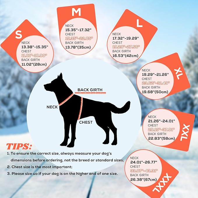 EMUST Dog Coat Winter, Waterproof Pet Snow Jacket for Winter, Adjustable Small/Medium/Large Dog Coat, Orange, L