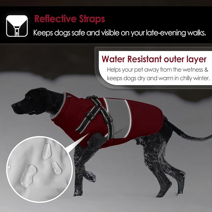 AOFITEE Dog Coat, Large Dog Jacket, Dogs Coat with Harness Built in, Reflective Waterproof Dogs Jackets Winter with Furry Collar, Warm Polar Fleece Pet Sweater Snowsuit for Doberman, Great Dane XXXL