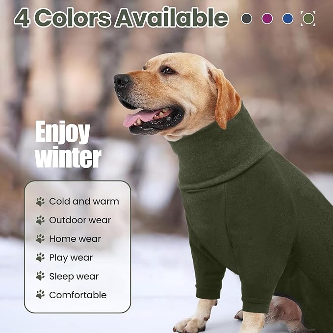 Dog Winter Coat,Full Body Pajamas Onesie Warm Dog Cold Weather Jacket,4-Legged Onesie Jumpsuit,High Collar Snowsuit Sweater for Walking, Hiking, Travel, Home Wear