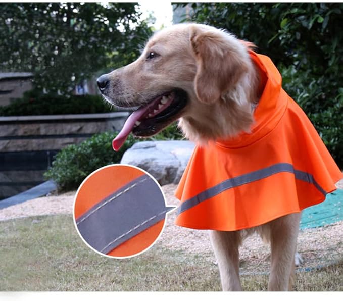 NACOCO Large Dog Raincoat Adjustable Pet Water Proof Clothes Lightweight Rain Jacket Poncho Hoodies with Strip Reflective (XL, Orange)