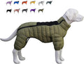 Olive Green Dog Jacket, 4 Legs Covered Waterproof Windproof Reflective Warm Vest, Zippered Adjustable Outdoor Snow Jacket for Small to Large Dogs XL