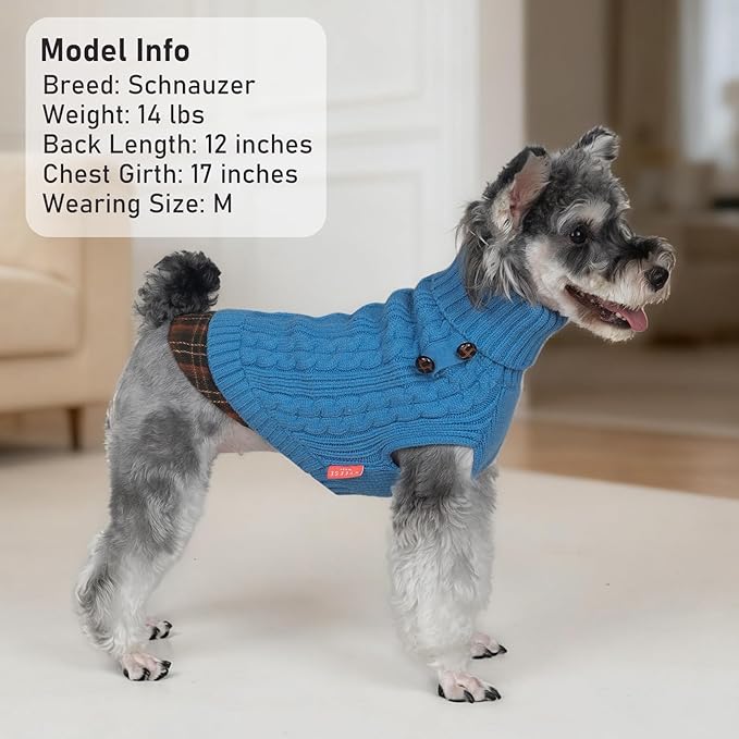 KYEESE Dog Sweater Stretchy Knitwear Cat Clothes Comfy Pet Coat for Fall Winter Cold Weather Warm Turtleneck Small Dogs Sweater with Gingham Patchwork Soft Pullover Dog Sweaters for Small Dogs Male