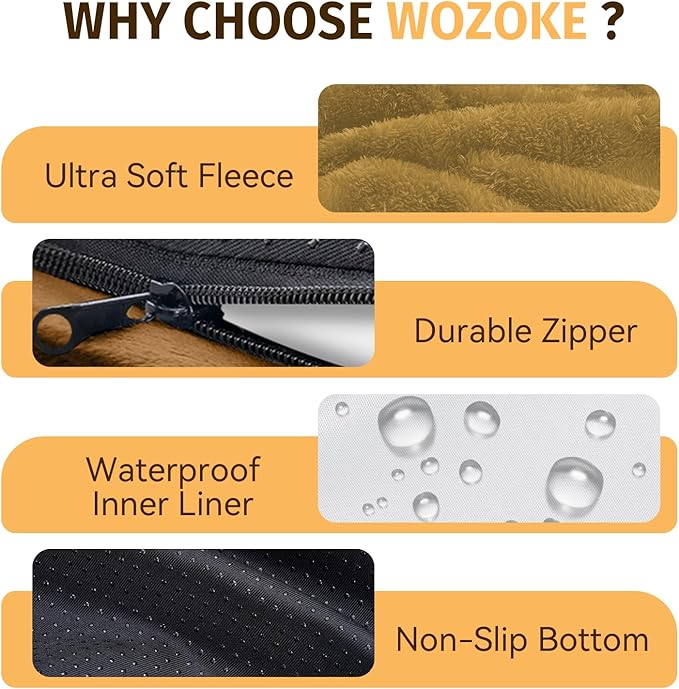 Orthopedic Waterproof Large Dog Bed: Memory Foam Washable Dog Bed with Bolsters - Removable Orthopedic Cover for Medium L XL Large Sized Pet - Non-Slip Bottom - Orange