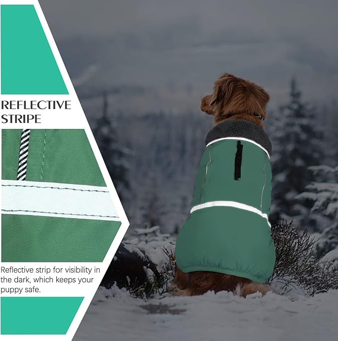QBLEEV Warm Dog Coat Reflective Jacket, Waterproof Winter Coat Turtleneck for Cold Weather, Thick Fleece Snowsuit Christmas Vest, Small to 2XL