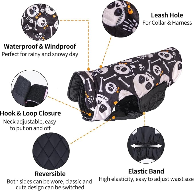 CuteBone Winter Dog Jacket - Waterproof & Windproof, Reversible, Soft Coat with Leash Hole, Thick & Adjustable for Small to Large Dogs