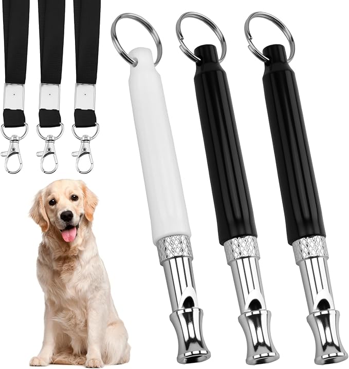 3 Pack Silent Dog Whistle to Stop Barking Neighbors Dog, Ultra-Wide Frequency Ultrasonic Training Whistle for Dogs, Adjustable Professional Recall Dog Training Whistles (Black & White)