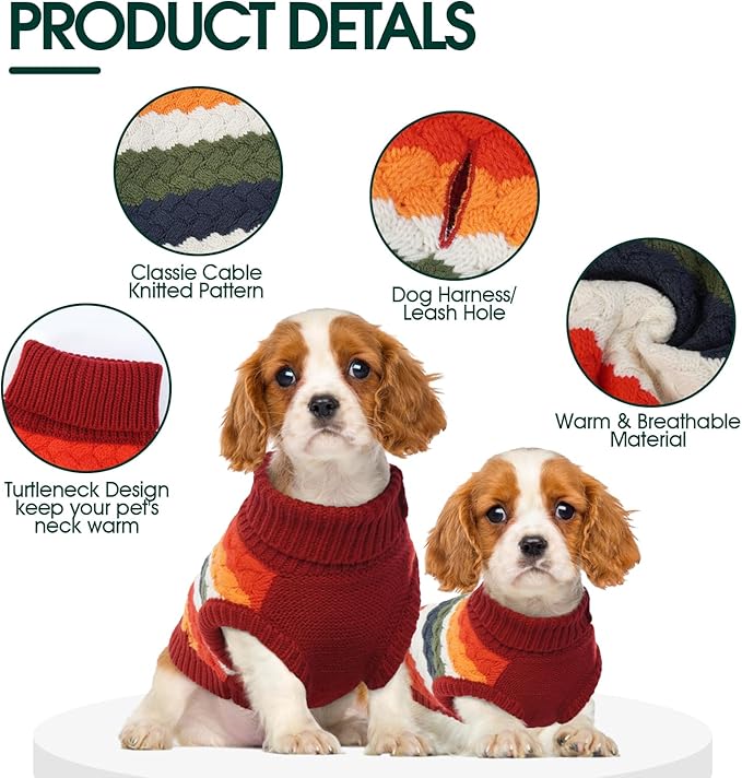 Kuoser Dog Sweater, Large Sweaters for Dog Girls Boys Christmas Thanksgiving Outfit, Thick Fall Winter Cable Knitwear, Pet Sweatshirt Warm Clothes Turtleneck Pullover, Red L