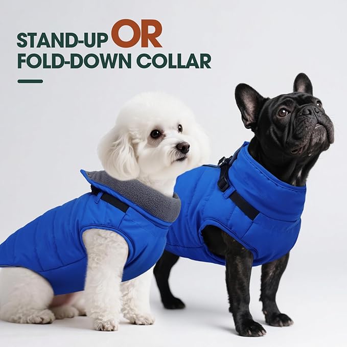 Kuoser Large Dog Winter Jacket Waterproof L with Harness | ·-30°C Rated·Storm Hood·Built-in Leash·Husky Fit·Extreme Weather Protection, Blue L