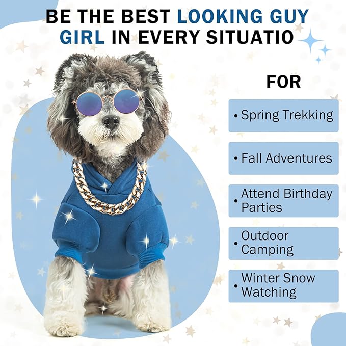 SCENEREAL Dog Hoodie Sweaters for Small Medium Large Size Dogs, Fleece Dog Sweatshirt with Hat and Pocket,Soft Cold Winter All Weather Dog Clothes for S to XL Sized Dogs, Blue S