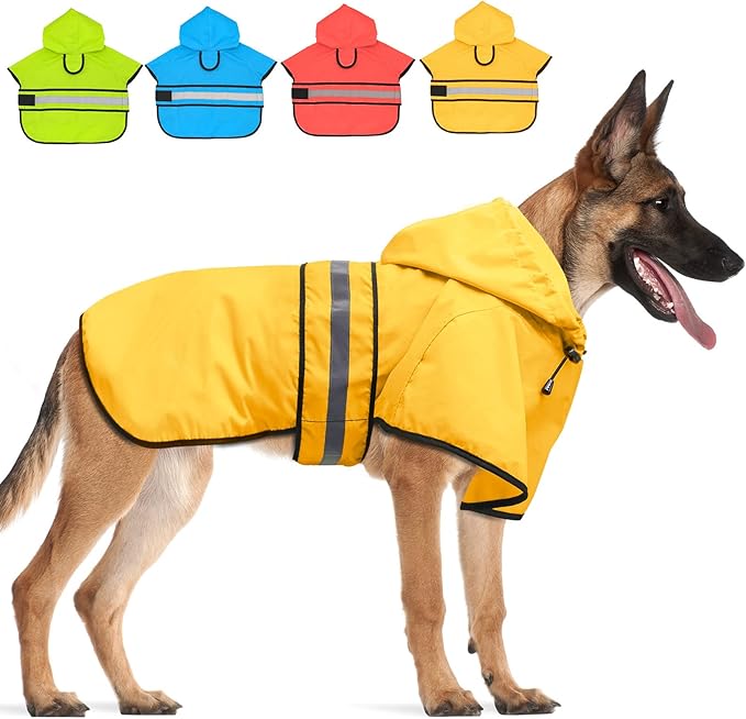Candofly Dog Raincoat Hooded Poncho - Adjustable Waterproof Dog Rain Jacket Lightweight Reflective Dog Rain Coat Pet Slicker for Small Medium Large Dogs (Large, Yellow)