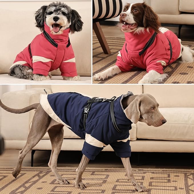 MIGOHI Dog Coat with Harness Built in, 2-in-1 Windproof Dog Winter Coat, Thermal Reflective Jacket with Back Zipper for Large Dogs Cold Weather, Labrador Retriever, Navy Blue, 2XL