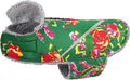 VIVAGLORY Snowrap Dog Coat, Jacket with Harness Hole & Velcro Closure, Dog Coat for Winter & Cold Weather, Fluffy Warm Fleece Lined Reflective Water Resistant for Puppy, XXS, Northeast Florals-Green