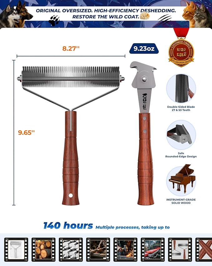 Dog brush for shedding Oversized 2-Sided Dog Brush African Padauk Handle