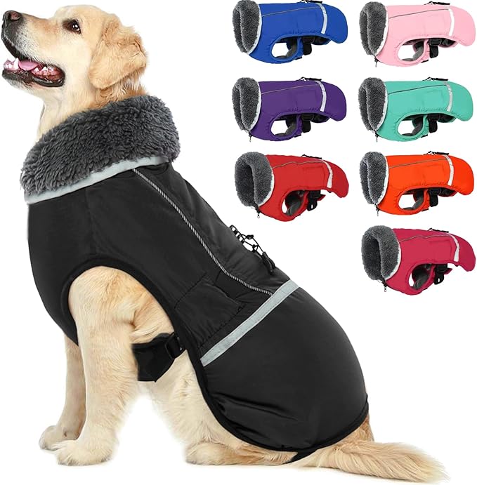 QBLEEV Warm Dog Coat Reflective Dog Jacket, Waterproof Dog Winter Coat Turtleneck Dog Clothes for Cold Weather, Thick Fleece Dog Snowsuit Christmas Dog Vest Pet Apparel for Small Medium Large Dogs 3XL