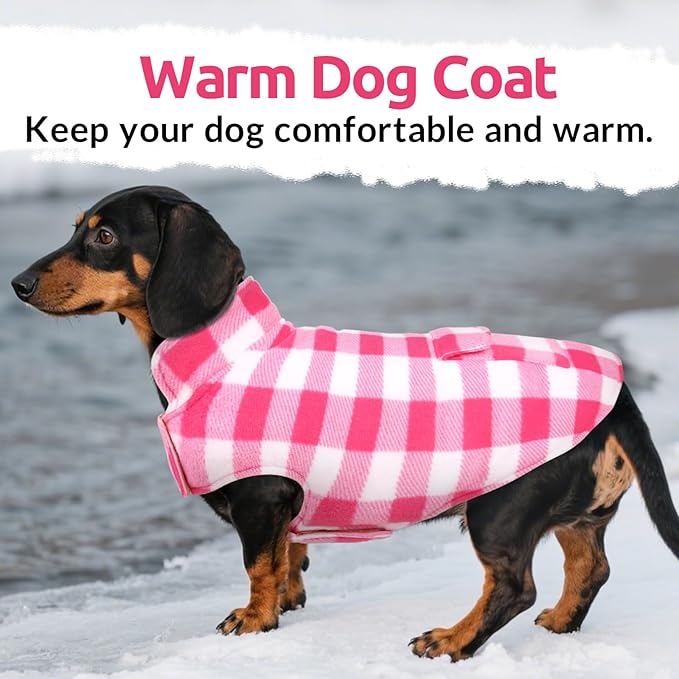 ASENKU Dog Winter Coat, Fleece Doggie Jacket Plaid Reversible Vest Waterproof Windproof Cold Weather Clothes for Small Medium Large Dogs (S, Pink)