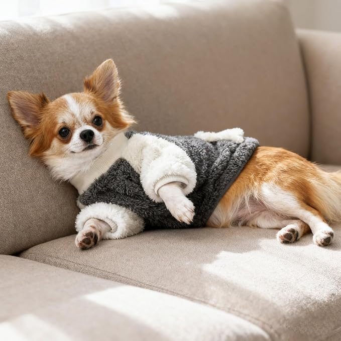 LESYPET Dog Sweater for Small to Medium Dogs, Fleece Lining Puppy Sweatshirt in Winter, Warm Puppy Clothes Pullover Jumper, Grey X-Large