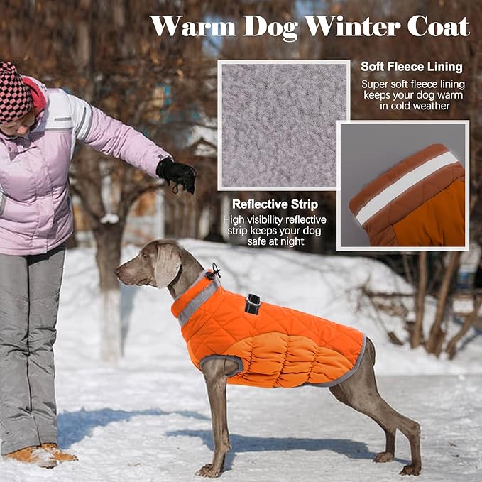 Lelepet Warm Dog Winter Coat Cold Weather Jacket Windproof Reflective Turtleneck Vest with Plush Neckline D-Ring for Leash Thick Fleece Lining Jacket Pet Apparel for Small Medium Large Dogs,xx-large